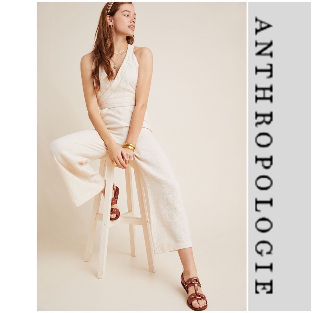Anthropologie Demi Textured Jumpsuit Romper Ivory